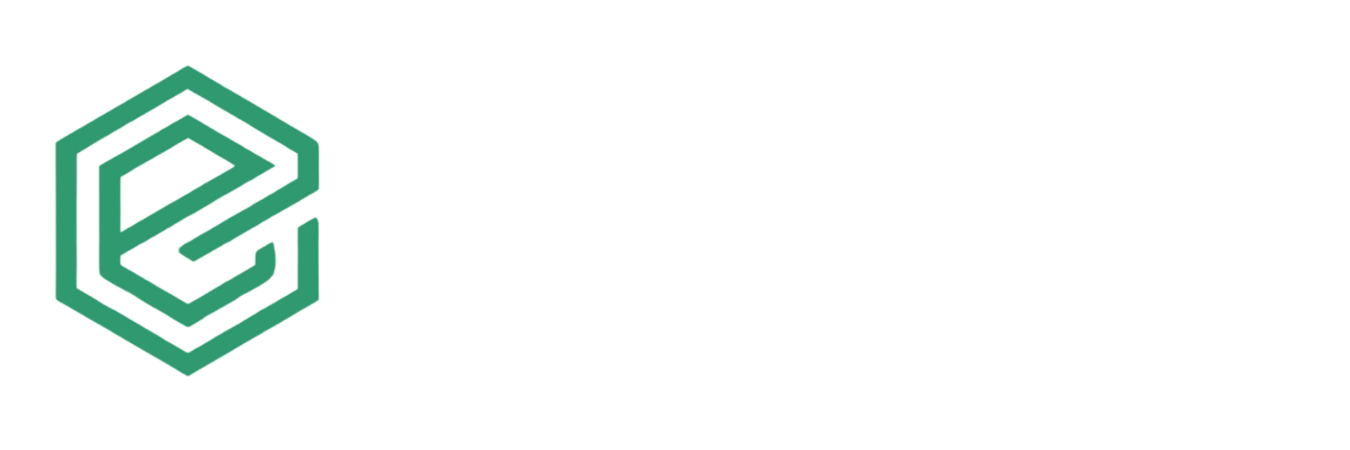 Estratégia Informática logo: green hexagon emblem next to a white wordmark on black background